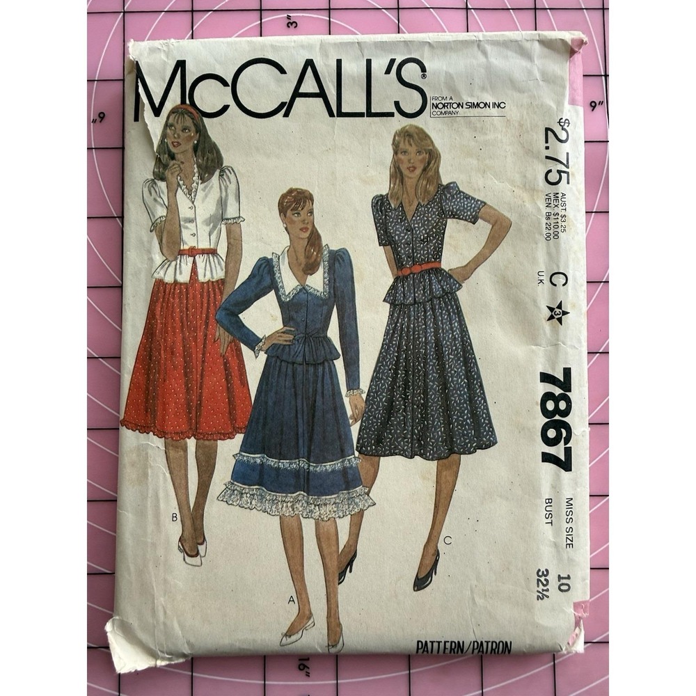 McCalls 7867 Pattern Misses' Top, Skirt & Tie Belt Size‎ 10 B 32.5" CUT Complete